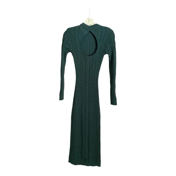 Ronny Kobo Cutout Back Midi Sweater Dress in Green Cable Knit Size XS